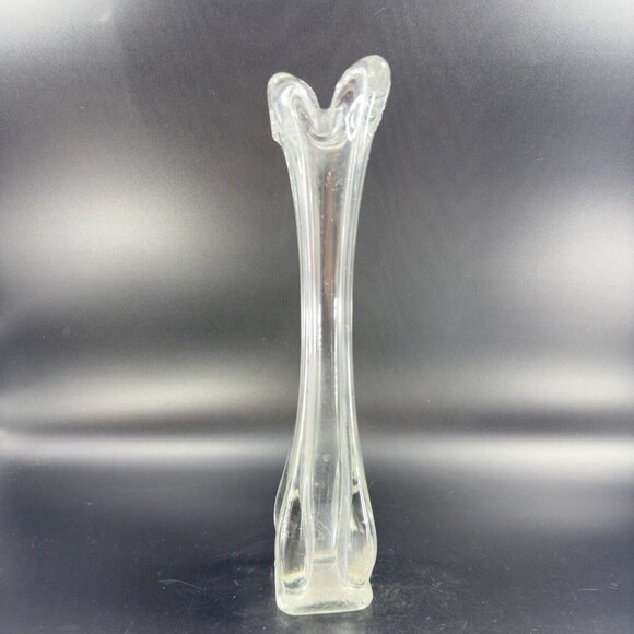 Vintage 1980s Clear Swung Art Glass Vase Tall Glass Decor Abstract Shaped Vase - Picture 12 of 15
